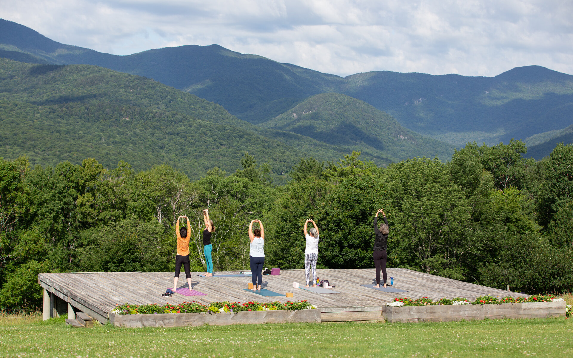 outdoor yoga at our Stowe resort